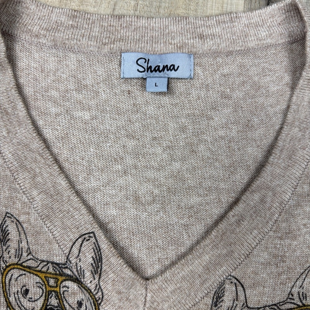 Shana Women's Sweater Large Frenchie‎ Graphic Oversized Knit Wool Novelty Top - Picture 3 of 7